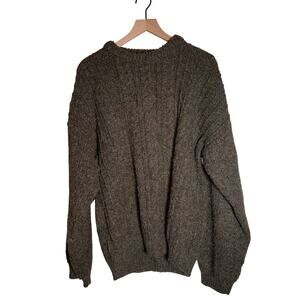 VINTAGE ETCHINGS wool blend cable knit fisherman’s crewneck in chocolate brown L